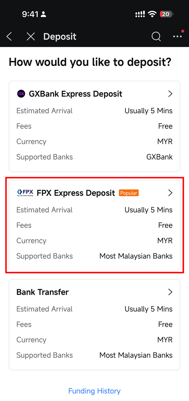 选择存款方式 FPX Express Deposit